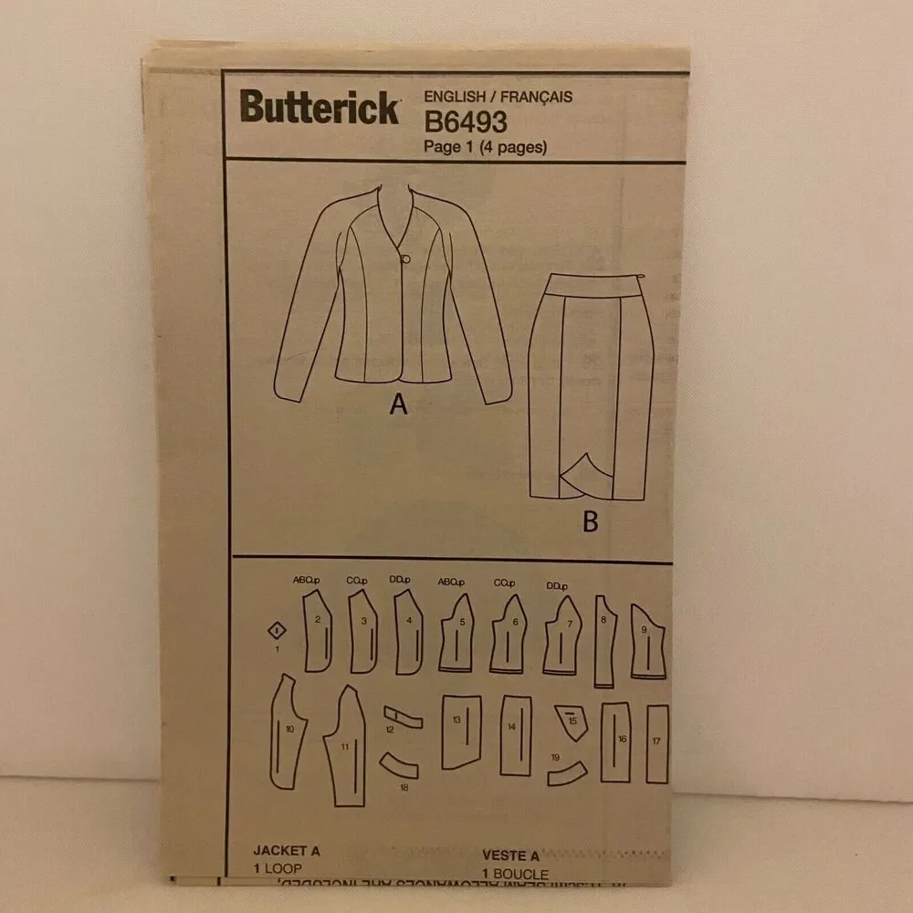 #B6493 Butterick Misses Jacket and Skirt Sewing Pattern Size 14-22